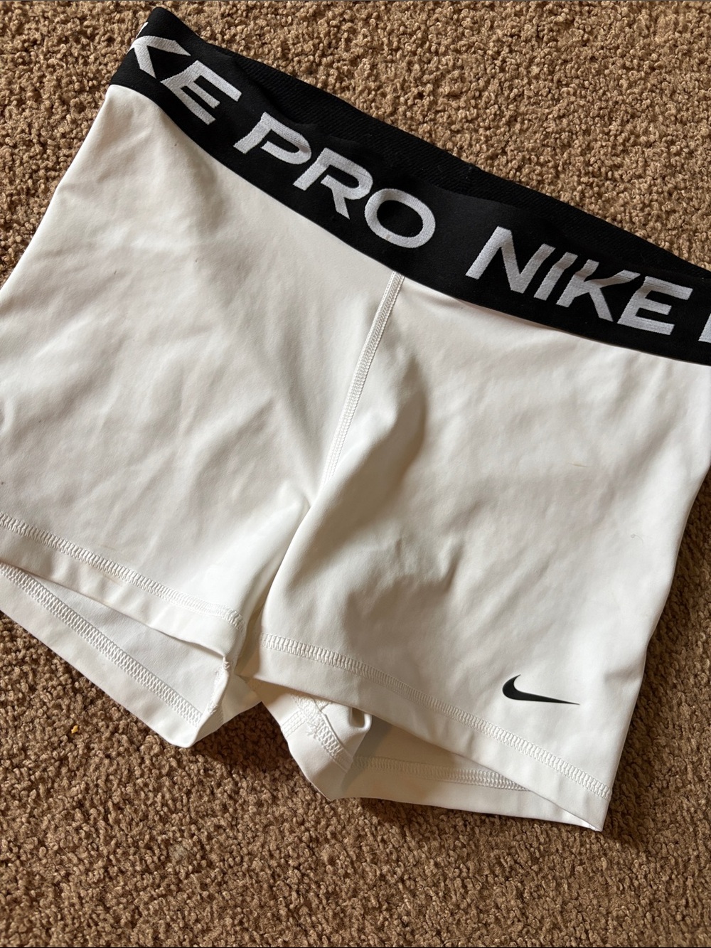 Nike White Pro Compression Shorts with Black Branded Waistband